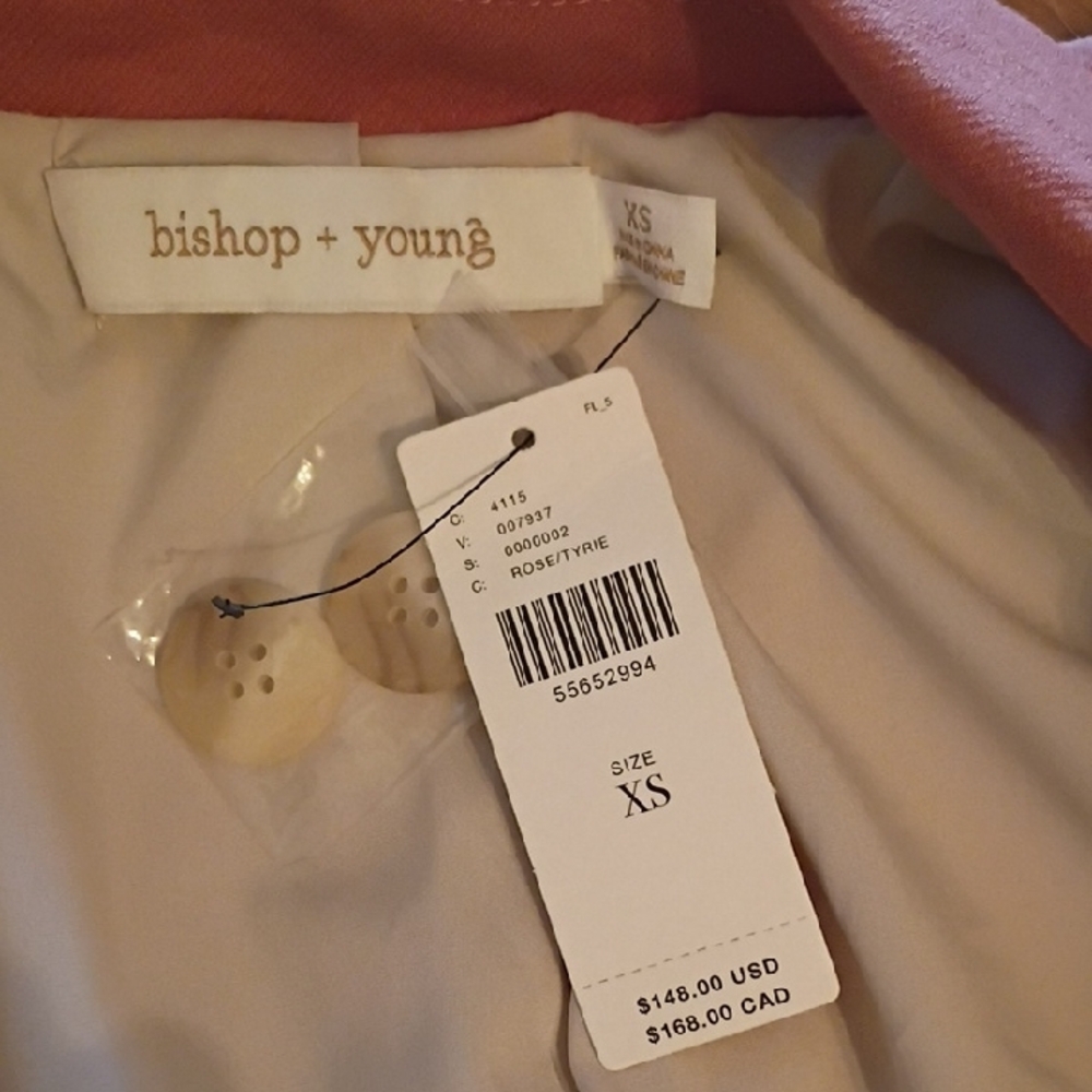 NWT Bishop + young ( Anthropologie)  Double-Breasted Rosey/ Salmon  Blazer. - Picture 2 of 11